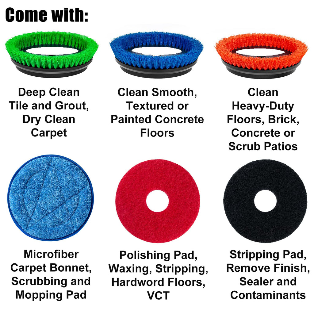 HHQ Commercial Floor Scrubber Machine, 13" Heavy Duty Orbital Floor Cleaner Buffer and Polisher- Deep Cleaning Hard Floors and Carpets with Ease, 3 Brushes & 3 Cleaning Pads, Orb-6