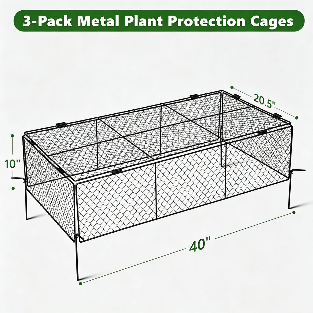 3 Pack Plant Protectors from Animals, Garden Cloches for Plants, Rustproof Chicken Wire Cloche Plant Cages to Keep Animals Out, Sturdy Metal Garden Cages for Outdoor Plants, 40" L × 20.5" W × 10" H