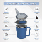 HOSUKU Spill-Proof Cup for Elderly, 13.5oz Stainless Steel Sippy Cup with Straw, Ideal for Seniors and Adults, Great for Water, Milk, and Soup (Blue), Health & Household Supplies