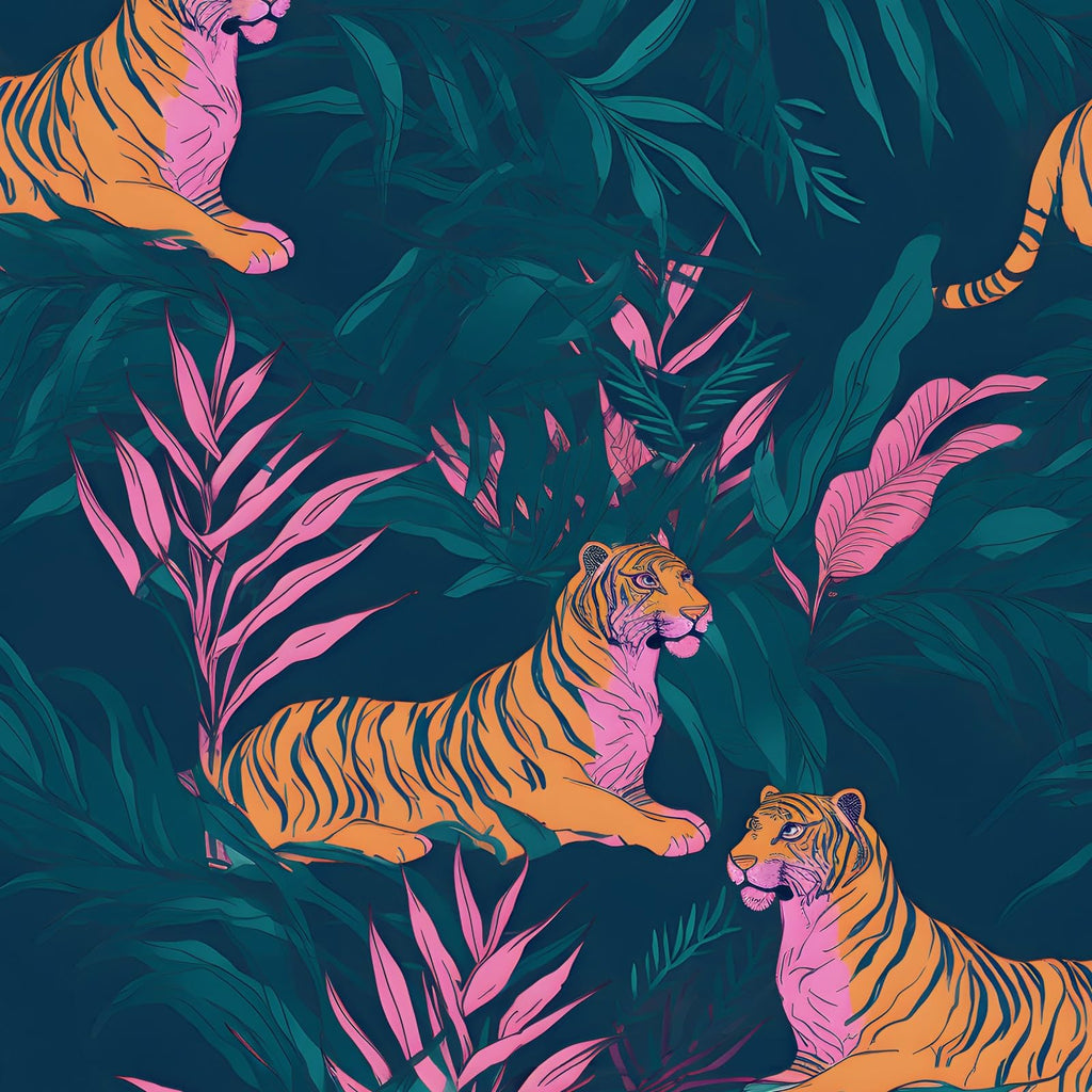BOKEBEVE Tropical Contact Paper Tiger Wallpaper Peel and Stick Vintage Animal Wall Paper for Bedroom Bathroom Drawer Counter Cabinet Renter Friendly 17.5 x 78.5In