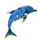 John's Studio Dolphin Wall Decor Outdoor Metal FIsh Sea Hanging Art Glass Sculptures Home Ocean Theme Decorations for Living Room, Bedroom, Yard, Fence and Patio - 17.5 Inches
