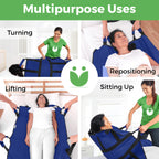 Positioning Bed Pad with 8 Reinforced Padded Handles - Washable Transfer Sheet for Lifting & Repositioning - Quick-Dry Patient Slide Blanket for Caregiver, Bedridden, Elderly - 48" x 40", Blue Ver 2