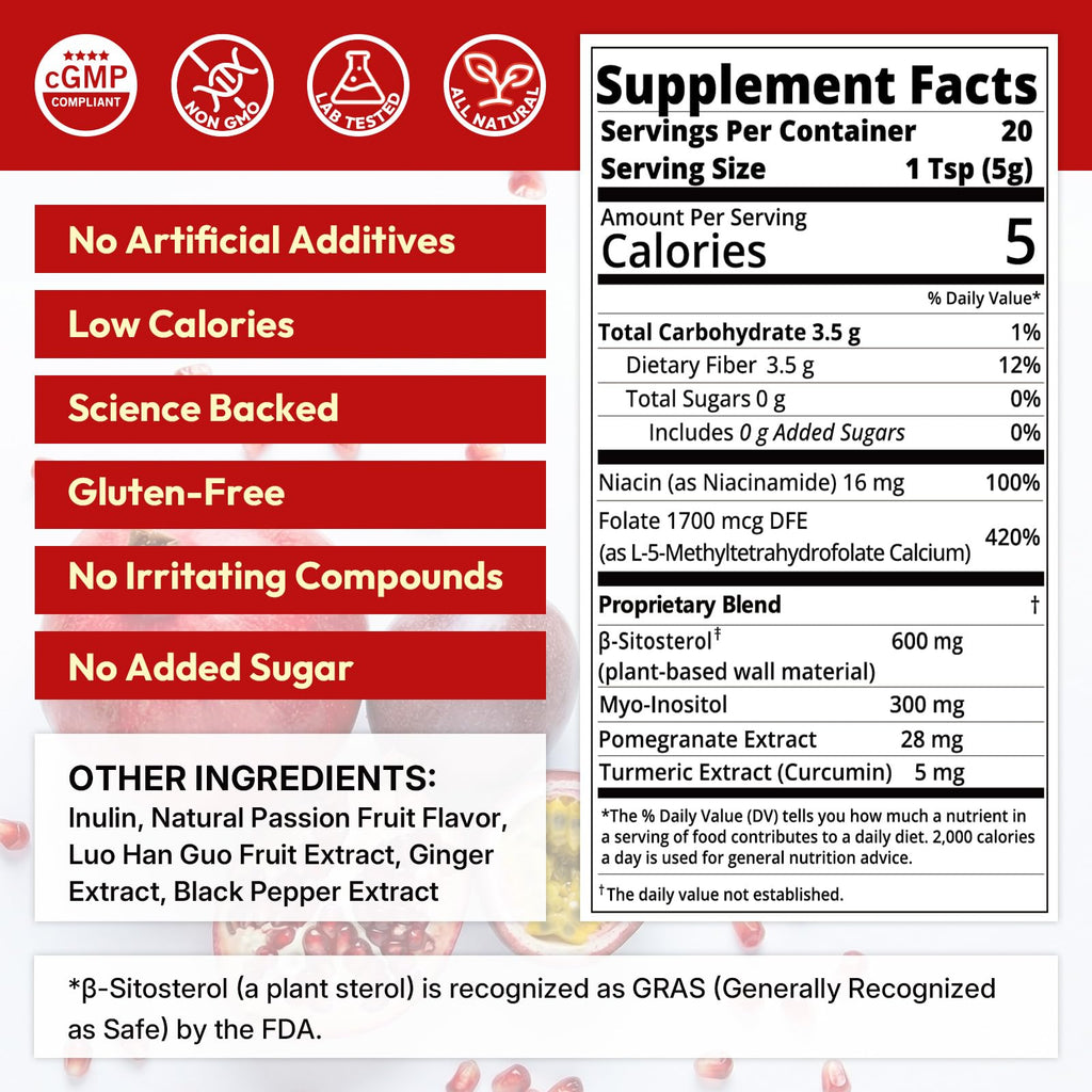 Veltracha Cholesterol Healthy Drink, Support Cholesterol Levels Drink with 600mg Beta-Sitosterol, Folate & Inositol, Zero Sugar and Vegan, Passion Fruit Flavor, 20 Servings