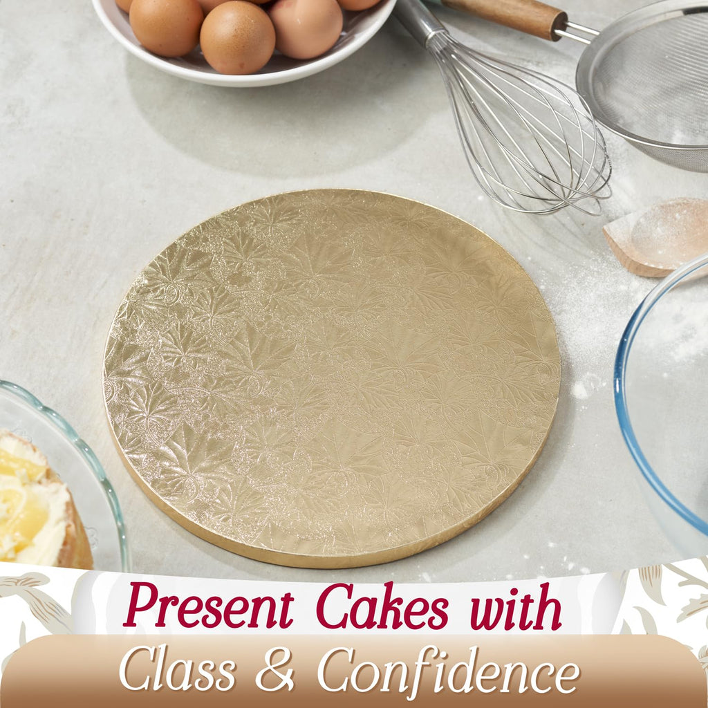 Cakebon Cake Boards 12" Gold Round Cake Drums 1/2" Thick Smooth Edge 12Pack