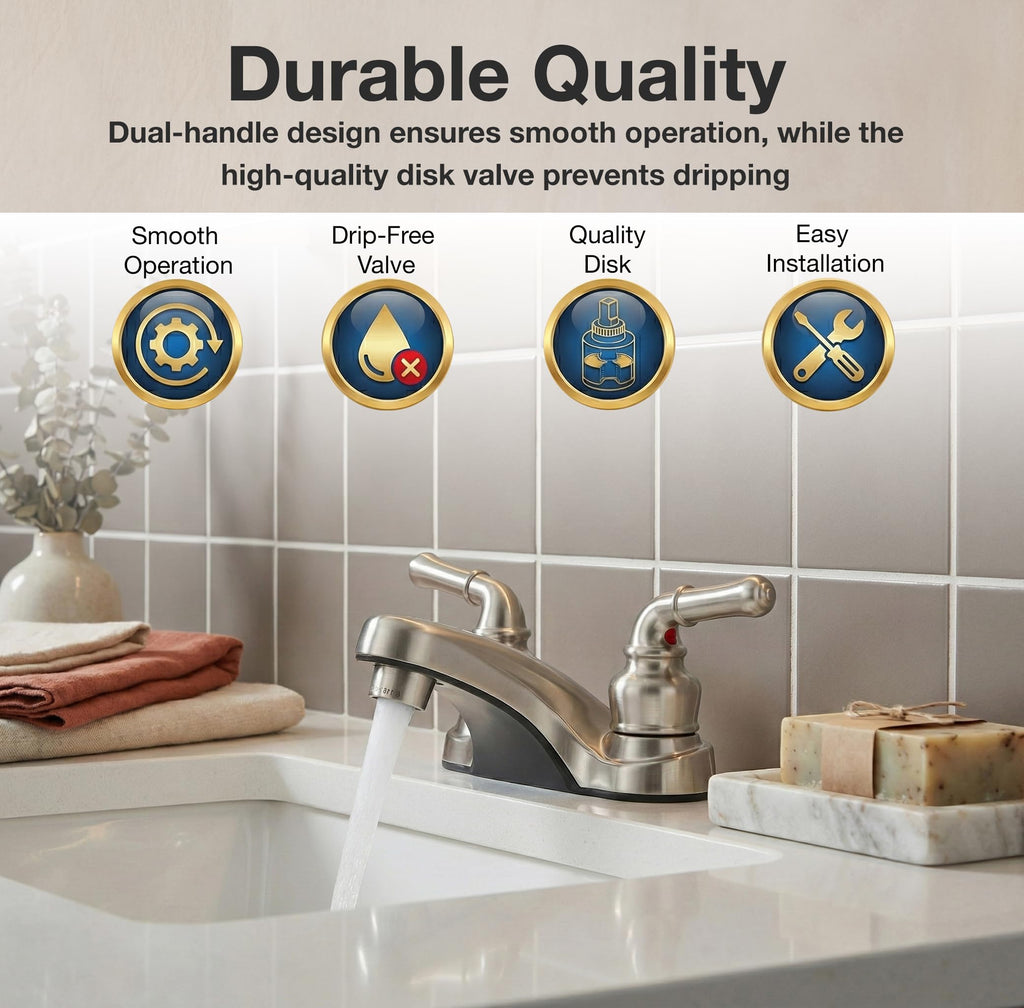 Pacific Bay Lynden Bathroom Sink Faucet - Metallic Plating Over Lightweight ABS Plastic (Brushed Satin Nickel) - 2 Pack