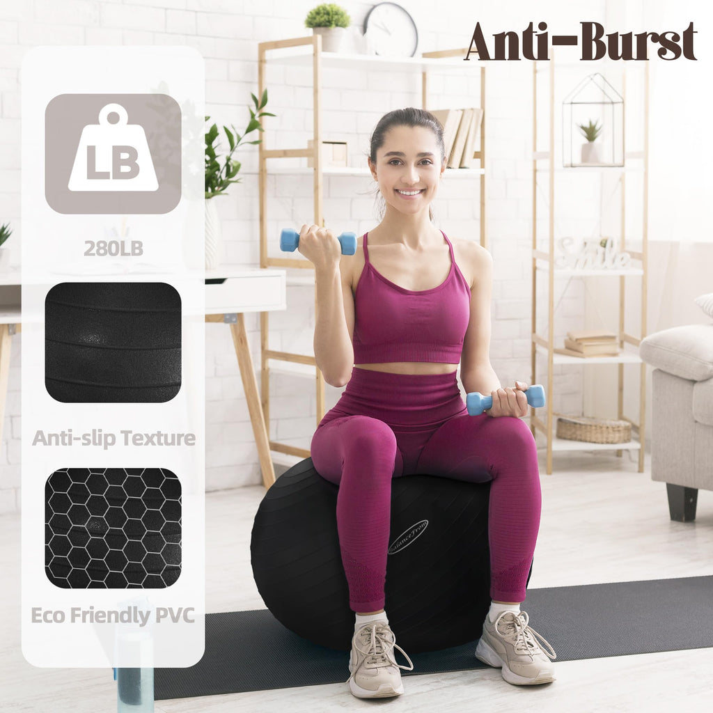 Fitvids Anti-Burst Slip Resistant Exercise Ball - 30-inch, XL, Black, 2,000-Pound Capacity, Quick Pump