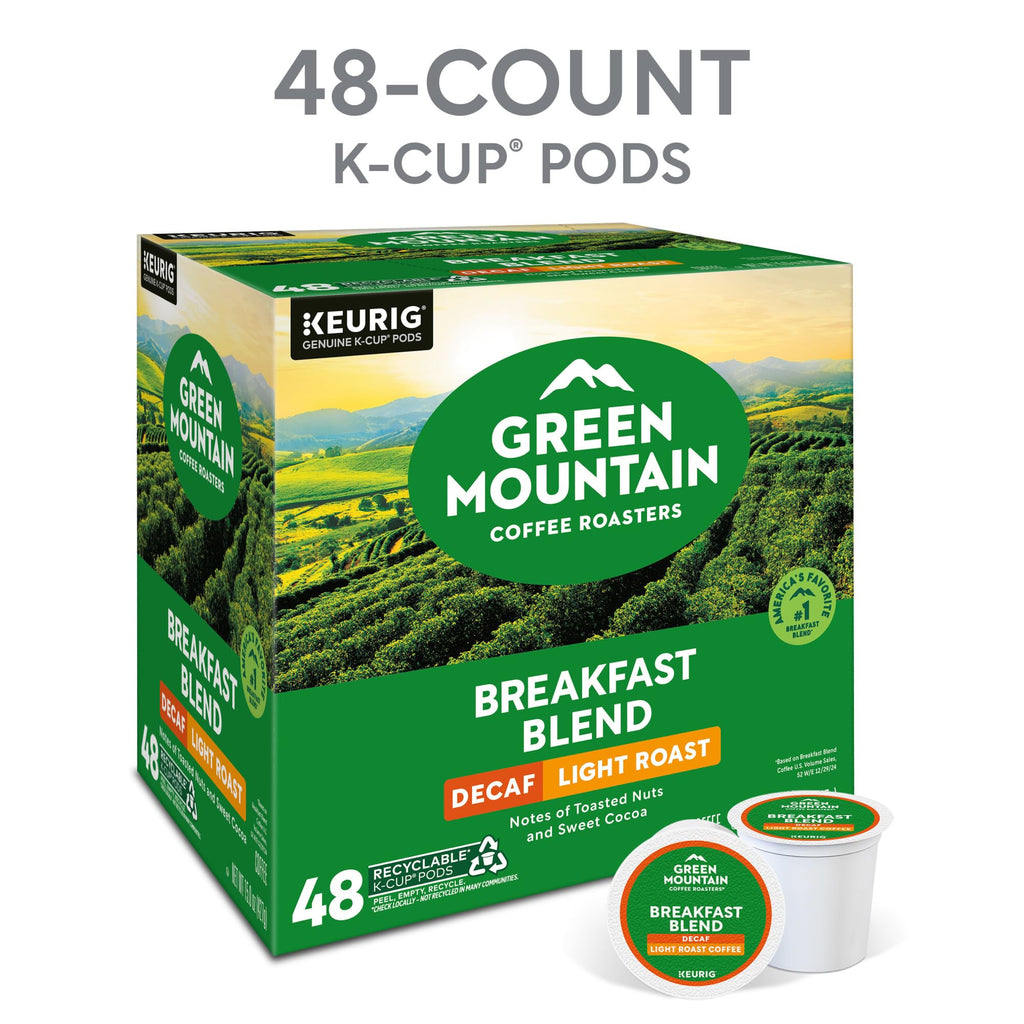 Green Mountain Breakfast Blend Decaf Coffee, K-Cup Pods, 48 Count
