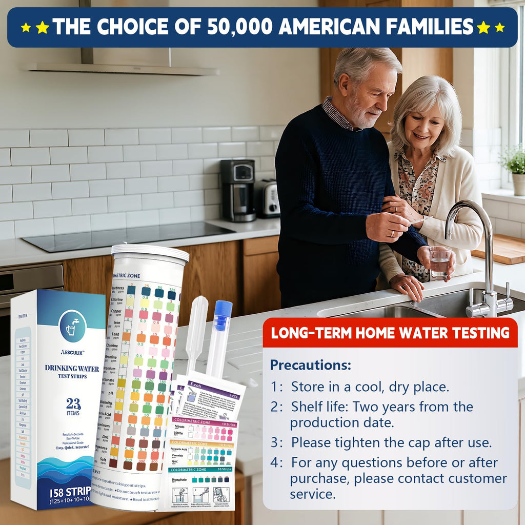 All-New 23 in 1 Drinking Water Testing Kit 158 Strips,Well Water Testing Kit & Water Test Strip for House Water for Hardness，Chlorine,Copper,Iron,Lead,pH and More