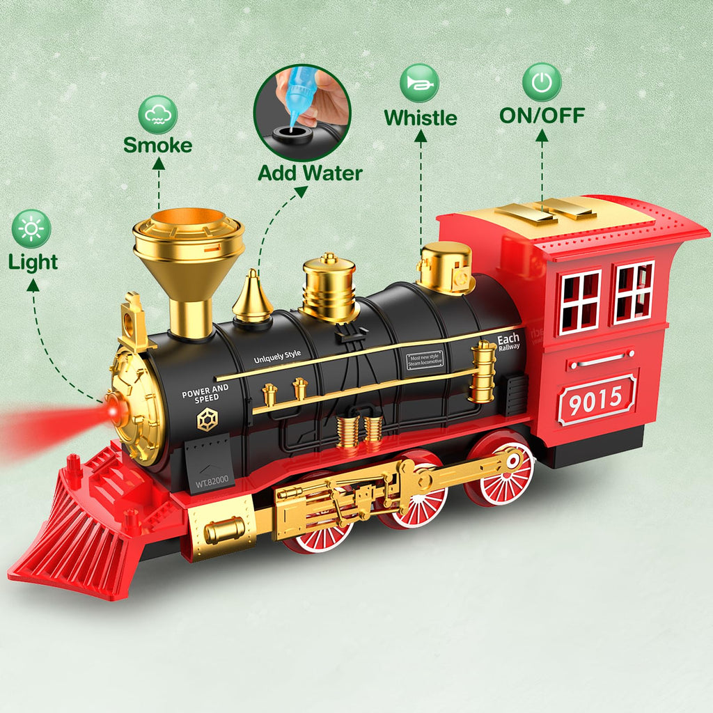 Hot Bee Train Set, Train Toys with Smoke, Lights, Sound and Train Tracks
