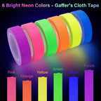 Ealyder Tape 6 Colors Neon Gaffers Cloth Tape - 1 inch x 40 feet, Fluorescent Colors Blacklight Glow Tape for UV Party, Marking, No Residue 6 Pack (Requires UV/Blacklight, Not Glow-in-the-Dark)