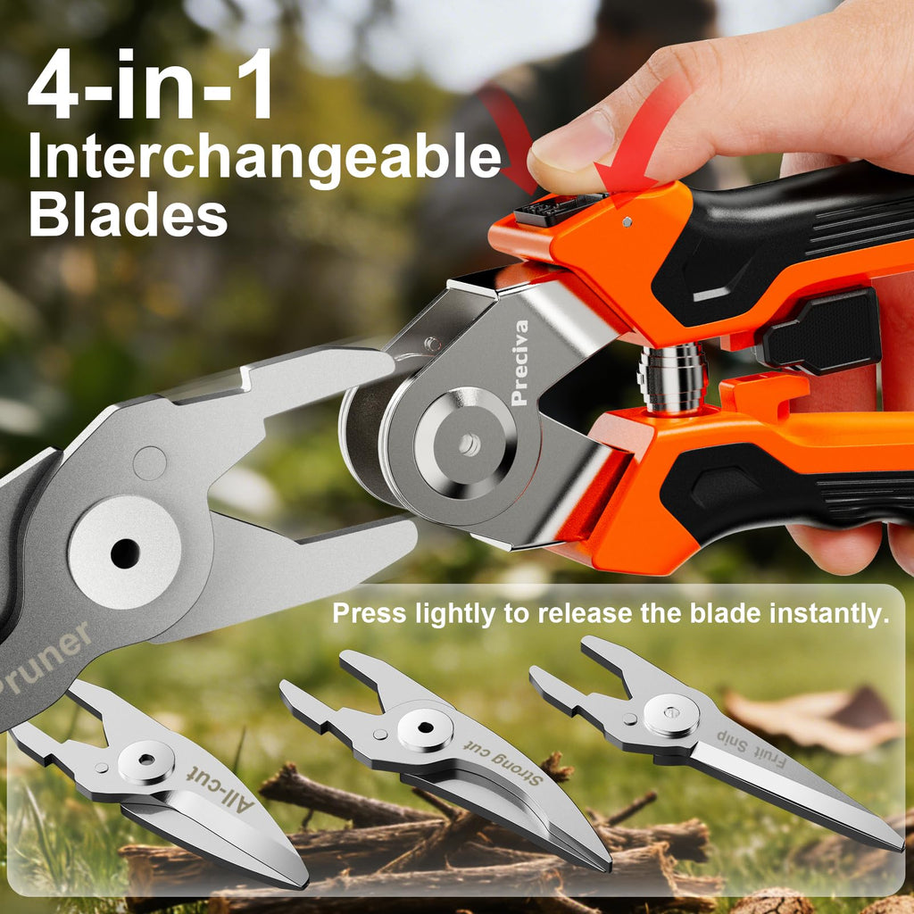 Preciva 4-in-1 Garden Pruning Shears, Gardening Shears with 4 Size Sharp High Carbon Martensitic Stainless Steel Blade, Rustproof, Wear-resistant, Removable, Multi-functional Gardening Tool