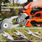 Preciva 4-in-1 Garden Pruning Shears, Gardening Shears with 4 Size Sharp High Carbon Martensitic Stainless Steel Blade, Rustproof, Wear-resistant, Removable, Multi-functional Gardening Tool