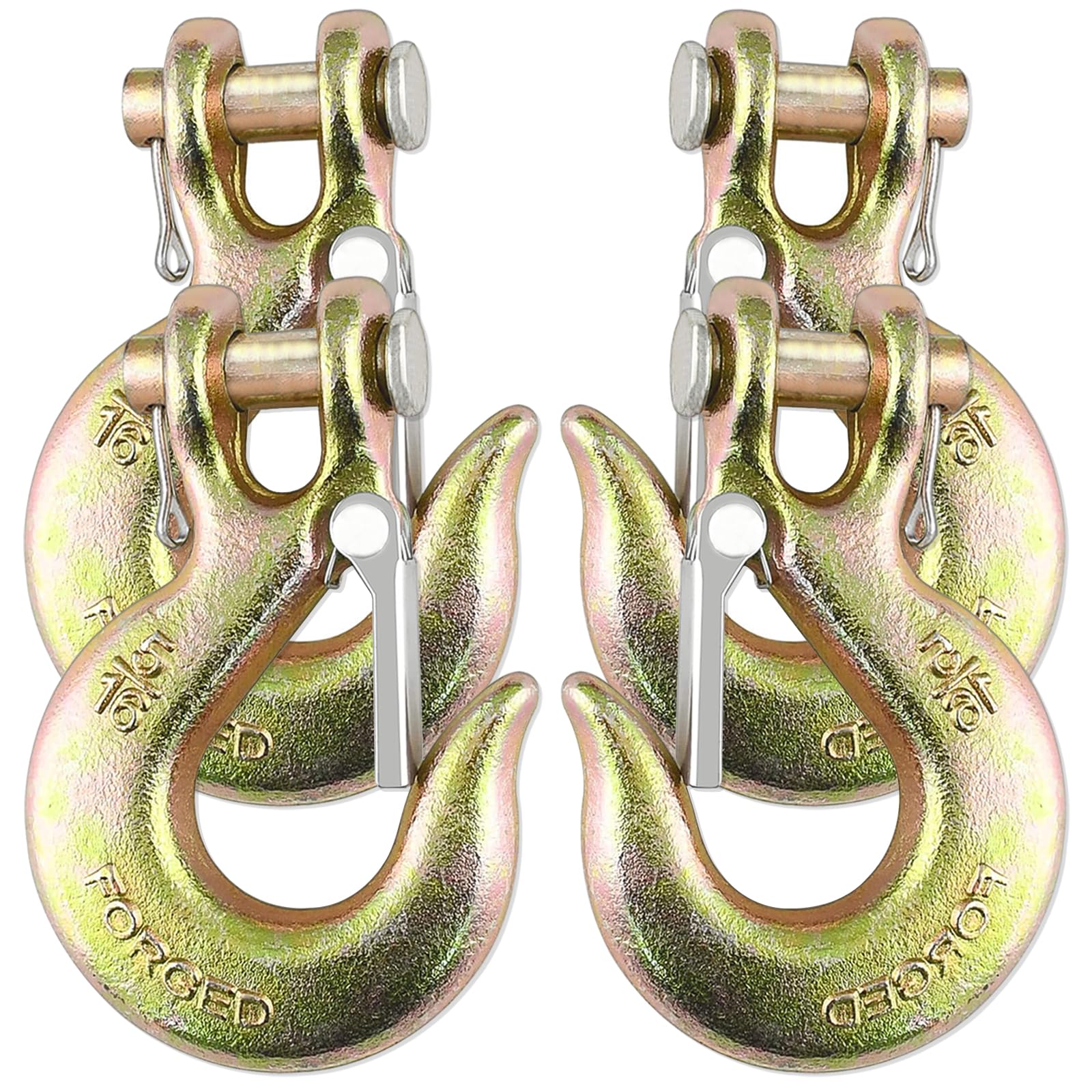 5/16" Clevis Slip Hook with Safety Latch, 4 Pack Heavy Duty Clevis Chain Hook for 5/16" Grade 70 Transport Chain, 14000LBS Capacity for Heavy Load