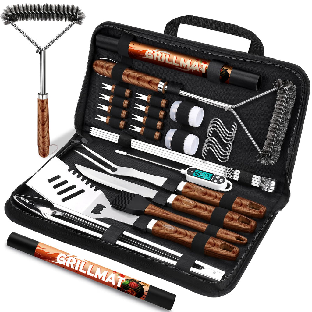 RINPIR 31Pcs Stainless Steel BBQ Grill Accessories & Tools Set, Brown