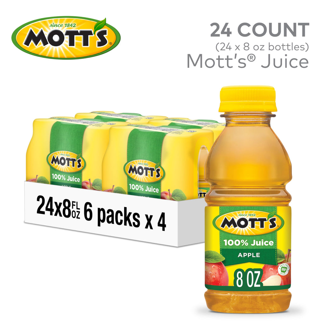 Mott's 100% Original Apple Juice, 8 Fl Oz Bottles, 24 Count (4 Packs Of 6), 2 Servings Of Fruit, 100% Fruit Juice, Gluten-free, Caffeine-free, Kosher, Contains No Artificial Colors Or Sweeteners