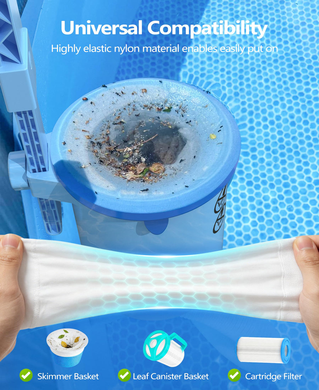 BluSwim 60 Pack Pool Skimmer Socks, Ultra Fine Mesh Pool Sock for Skimmer Basket - Keep Water Clear, Filter Socks for Above Ground and Inground Pools- Catching All Fine Debris/Protect Filter System
