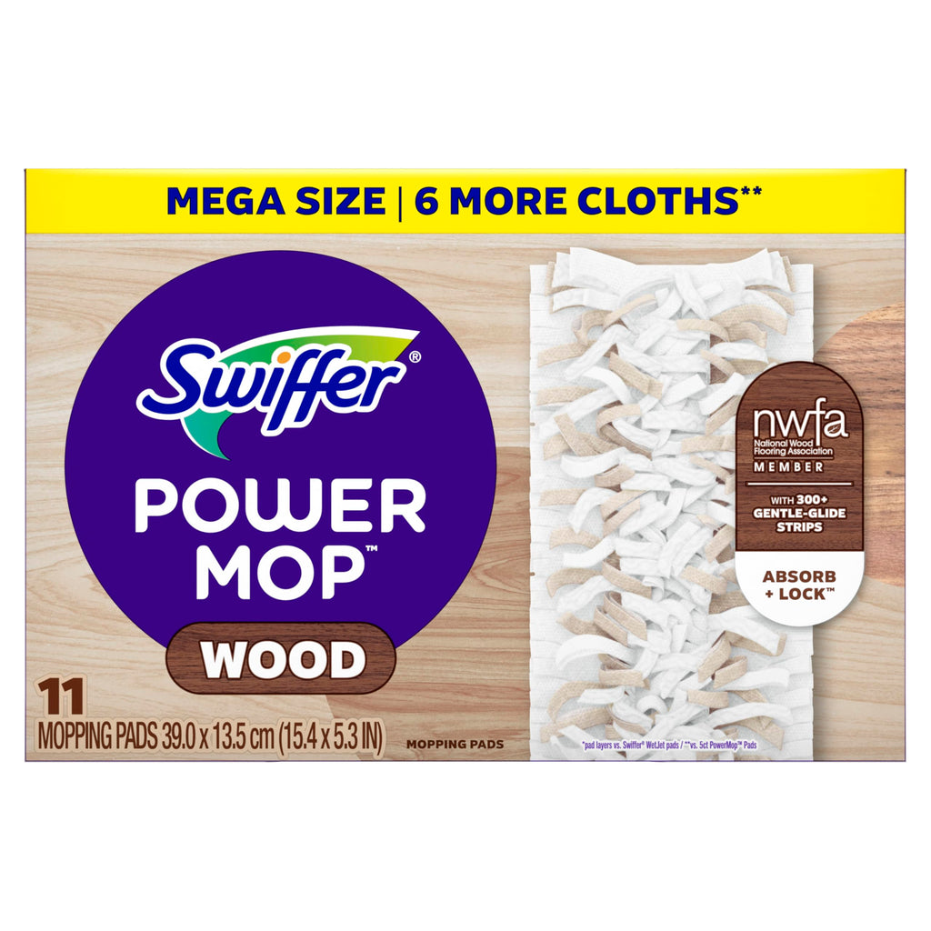Swiffer PowerMop Wood Mopping Pad Refills for Floor Cleaning, 11 Count