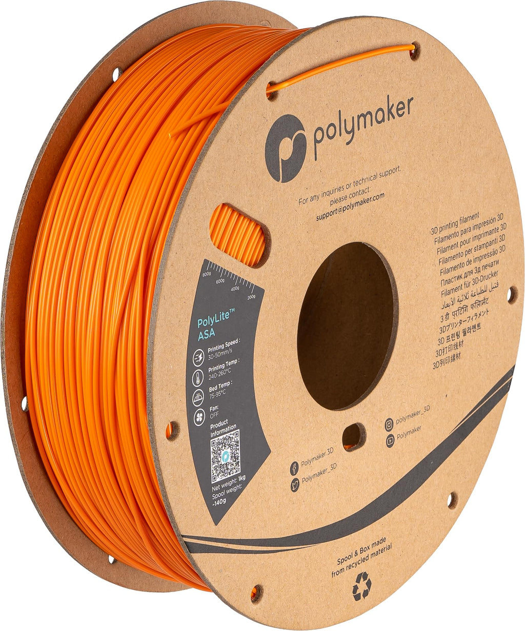 Polymaker ASA Filament 1.75mm Orange, 1kg ASA 3D Printing Filament, Heat & Weather Resistant - ASA 3D Printer Filament Perfect for Printing Outdoor Functional Parts
