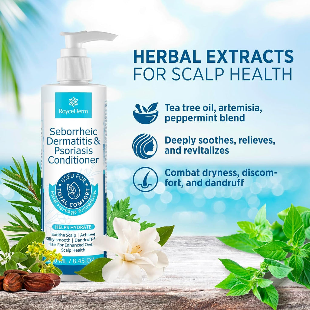 Roycederm Seborrheic Dermatitis Psoriasis Conditioner: Scalp Treatment for Folliculitis Psoriasis Dry Itchy Scalp Oily Hair - Dandruff Conditioner for Healthy Hair