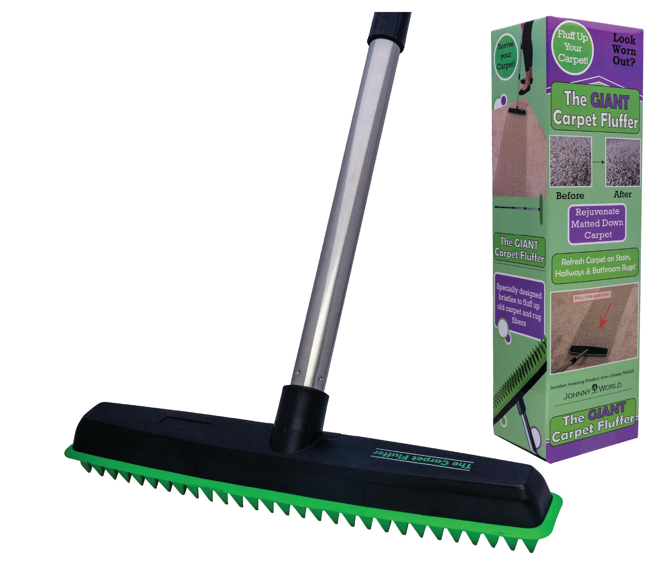 Johnny World Giant Carpet Fluffer Large Carpet Rake for Reviving Matted Rugs & Pile Restoration, Removing Pet Hair, Fluffing Carpet Fibers