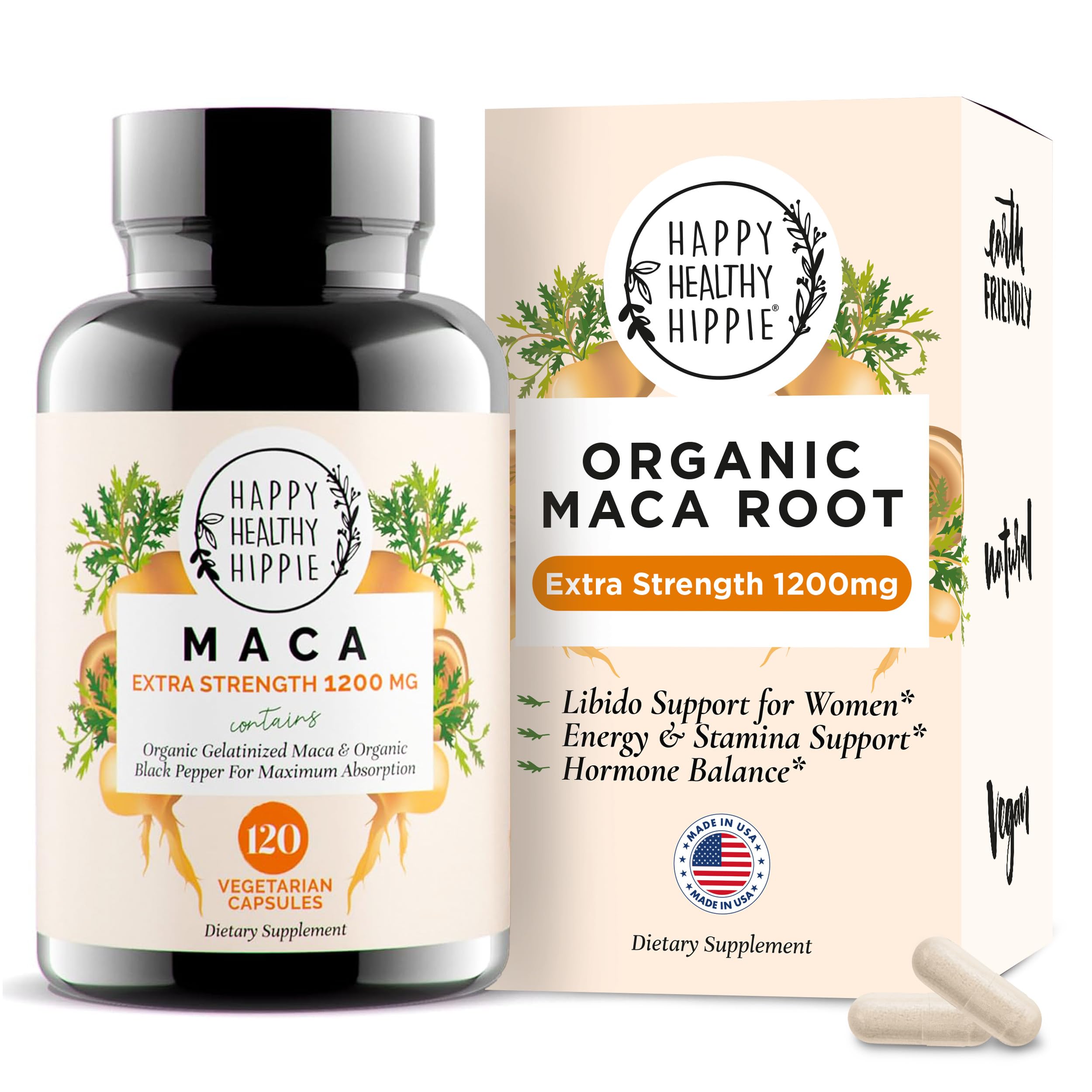 Organic Maca Root Capsules 1200 mg – Libido Support for Women Fast Acting & Potent | Female Maca Supplement | Energy Pills from Peru | Includes Black Pepper for Absorption | (2 Month Supply) 120 Ct