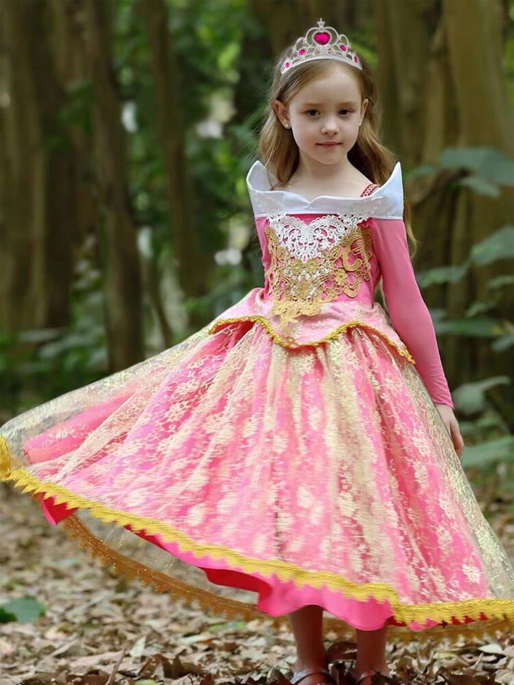 Aoiviss Girls Princess Costume Dresses Pink Fancy Princess Dress Up Clothes