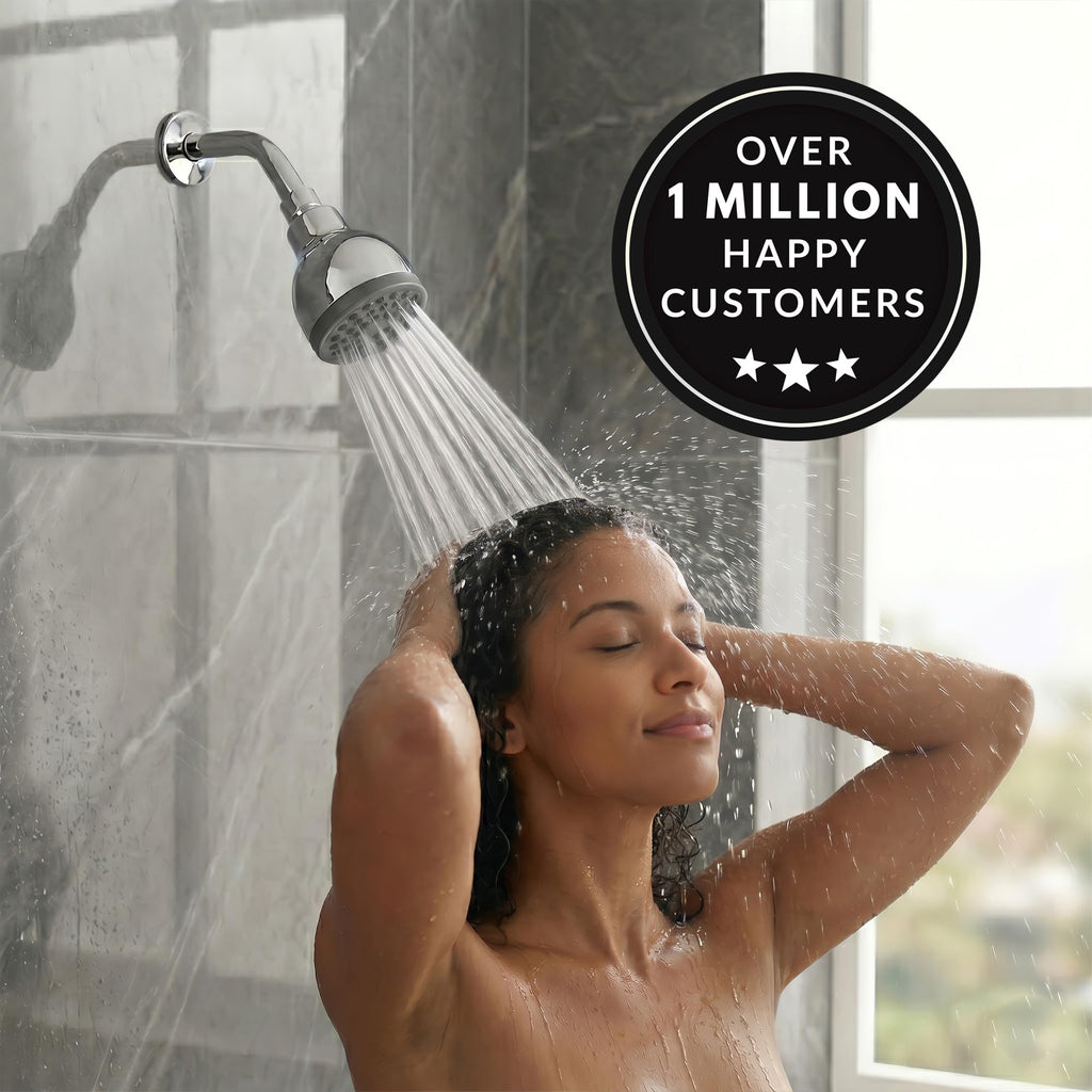 Aqua Elegante High Pressure Shower Head - Best 3 Inch Wall Mount Bathroom Showerhead For Boosting Low Flow With Anti-Clog Nozzles & Adjustable Brass Ball Joint - 2.5 GPM - Polished Chrome