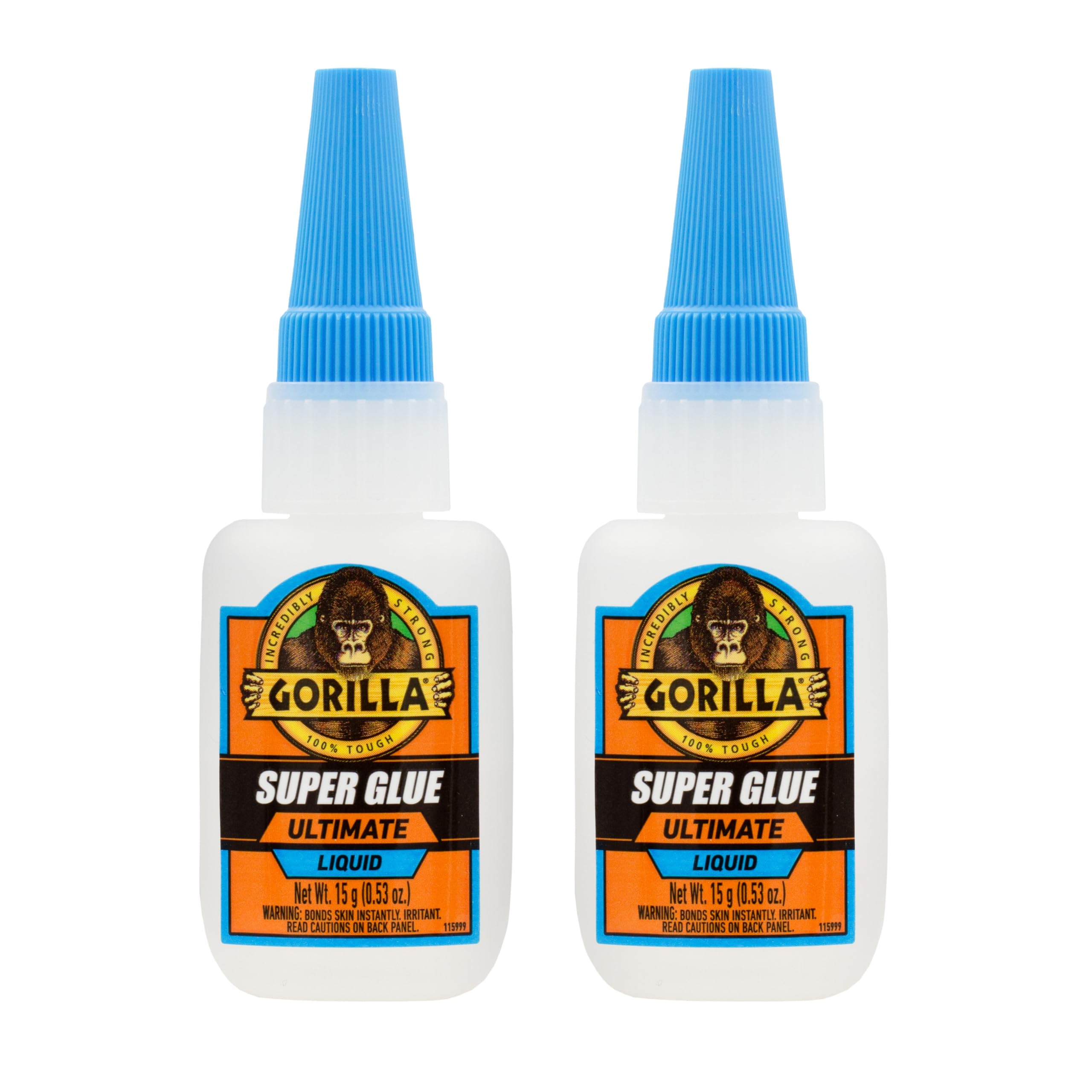 Gorilla Ultimate Super Glue, Fast Set Time, Clear, 15 g, 2-Pack