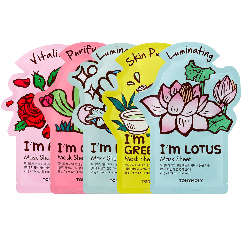 TONYMOLY I’m Sheet Mask Gift Set – Korean Face Mask Variety Pack with Hydrating & Vitamin Infused Essences, 5 Pack