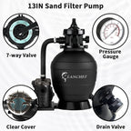 LANCHEZ Sand Filter Pump for Above Ground Pool, Pool Pumps Above Ground, Pool Sand Filter with 7-Way Valve, 13in(3,500GPH)