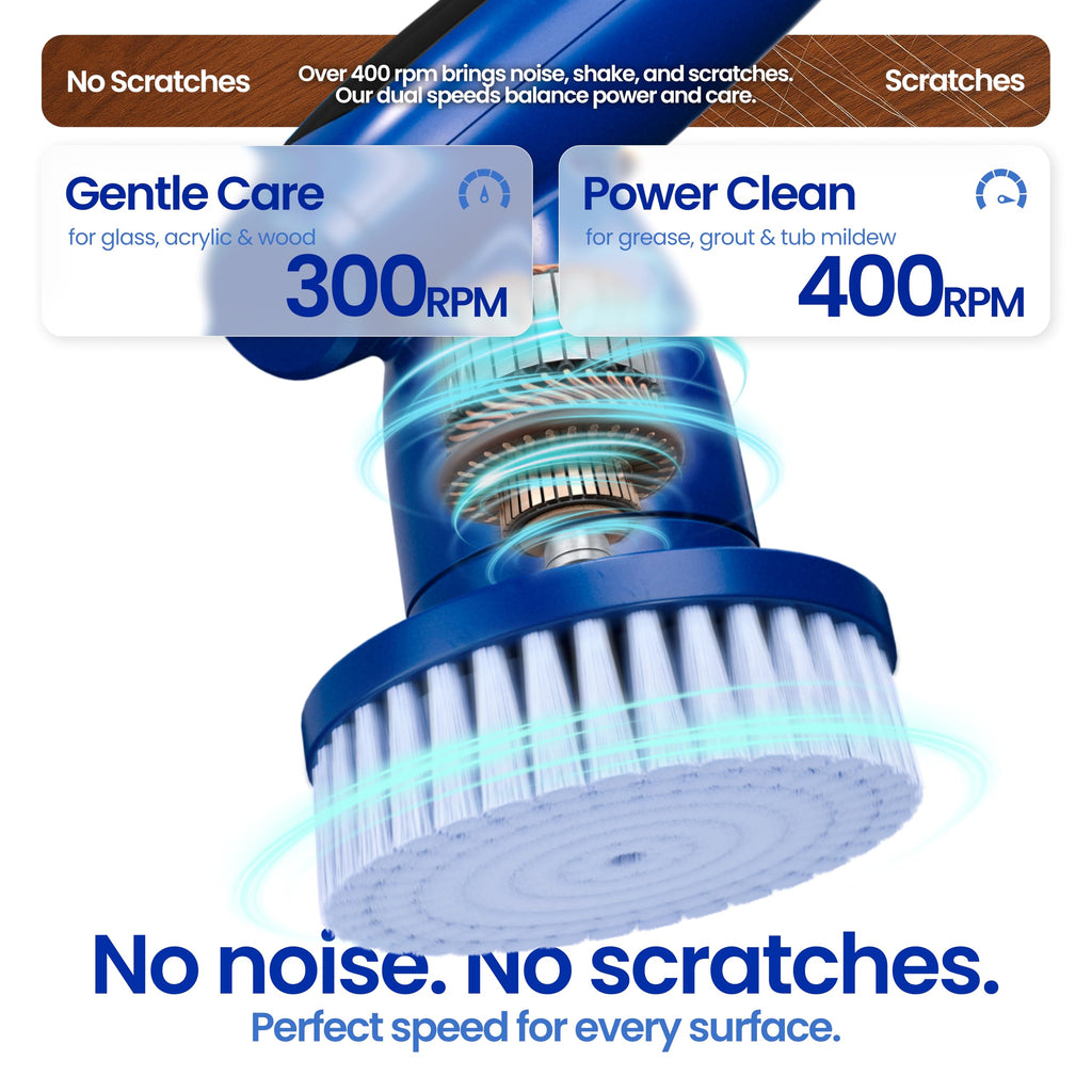 iKLYN 2026 Upgraded Electric Spin Scrubber: 120 Min Runtime, IPX7 Waterproof Cordless Power Scrubber, Adjustable Extension Handle, 8 Heads, 2 Speeds for Shower, Tub, Tile & Floor