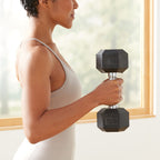 Amazon Basics Rubber Hex Dumbbell Hand Weight with Comfortable Grip for Home and Gym, 15 Pounds, Single