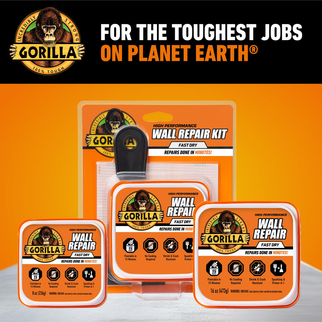 Gorilla Wall Repair Kit Featuring Gorilla Heavy Duty Wall Repair Spackling + Primer White
