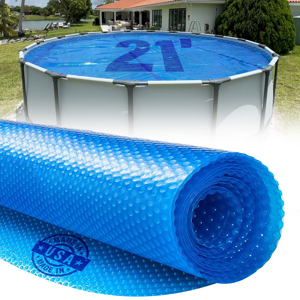 21 Foot Round Solar Cover for Inground and Above Ground Pools, 12 Mil - Premium Heavy Duty Solar Blanket for Above Ground Pool, Blue - Made in USA