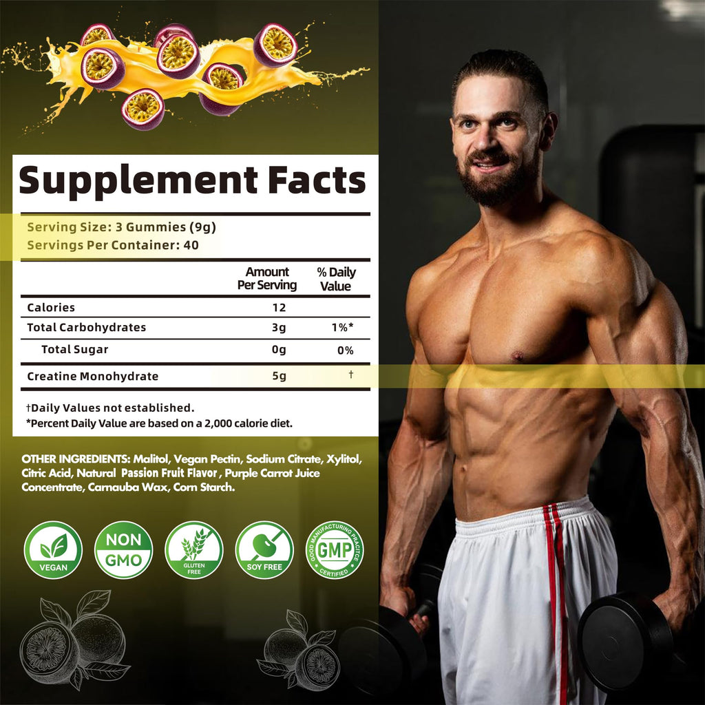 Nutravita NSF Certified Creatine Gummy - Creatine Monohydrate Gummies for Men & Women-5g of Creatine Monohydrate per Serving - Sugar Free,Vegan, Passion Fruit Flavor, 120 Count