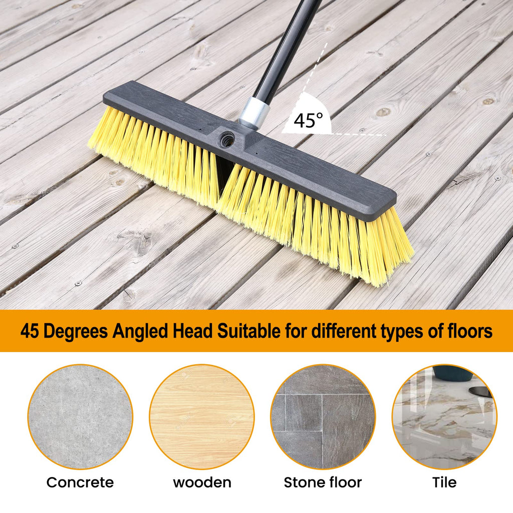 18 Inches Push Broom Outdoor- Heavy Duty Broom with 63" Long Handle for Deck Driveway Garage Yard Patio Concrete Floor Cleaning
