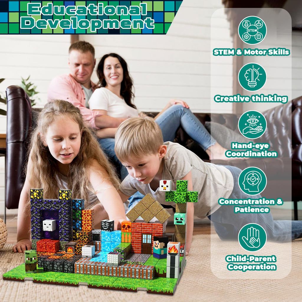 200PCS Magnetic Blocks - Magnet Blocks with 6 Baseplate,Magnetic Building Blocks for Kid Ages 3 4 5 6 7 8, Stacking Magnets for 3-8 Kids, Birthday Gifts for 3-10 Year Old Boys Girls, STEM Learning Toy