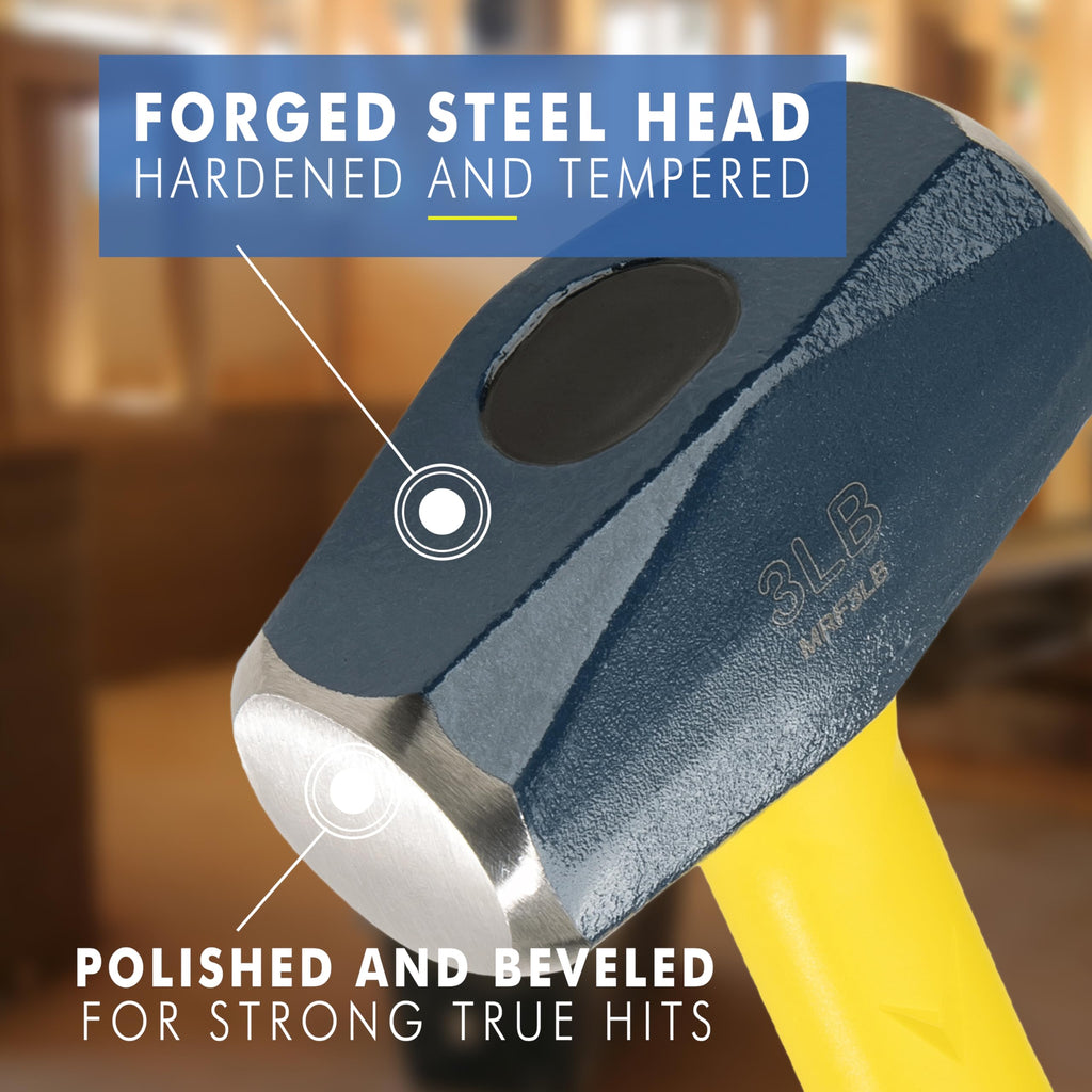 ESTWING Sure Strike Drilling/Crack Hammer - 3-Pound USA Made Sledge with Fiberglass Handle & No-Slip Cushion Grip - MRF3LB