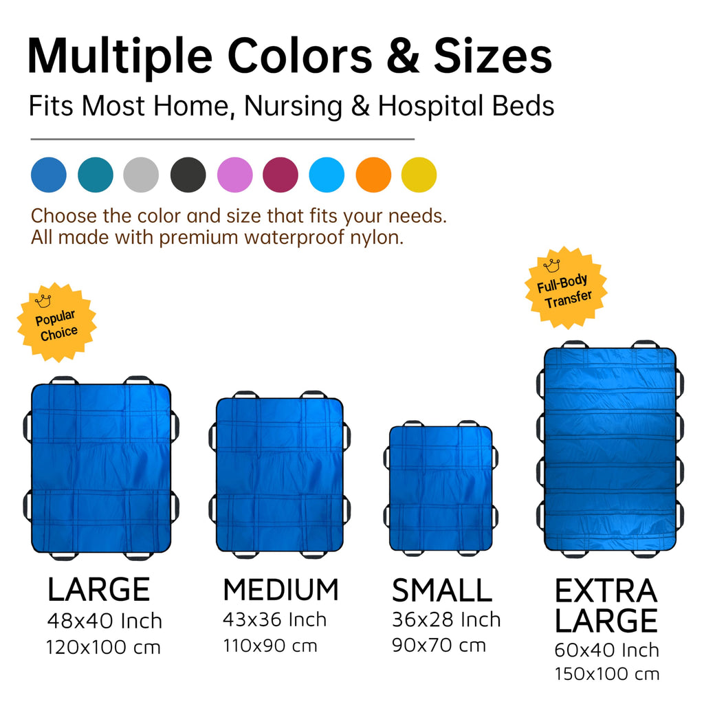 NurtureCare Positioning Bed Pad, Upgraded 3-Layer with 8 Reinforced Handles, Professional Patient Transfer Sliding Sheet for Turning, Lifting & Re-positioning, Hospital or Home Use (48" x 40", Blue)