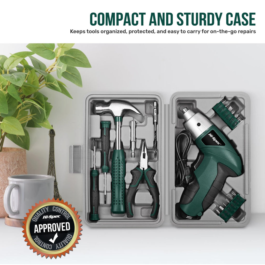 Hi-Spec 3.6V Cordless Electric Screwdriver Set with Interchangeable Bits, Green
