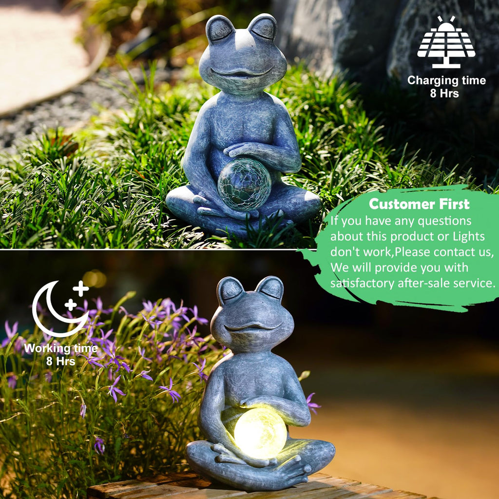 Fashionoda Solar Meditating Yoga Frog Statue 6.8L x 9.65H