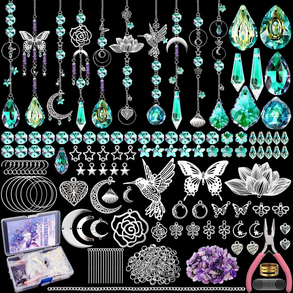 WASTROYAL 420pcs Suncatcher Kit, Crystal Prisms, DIY Garden/Window Hanging