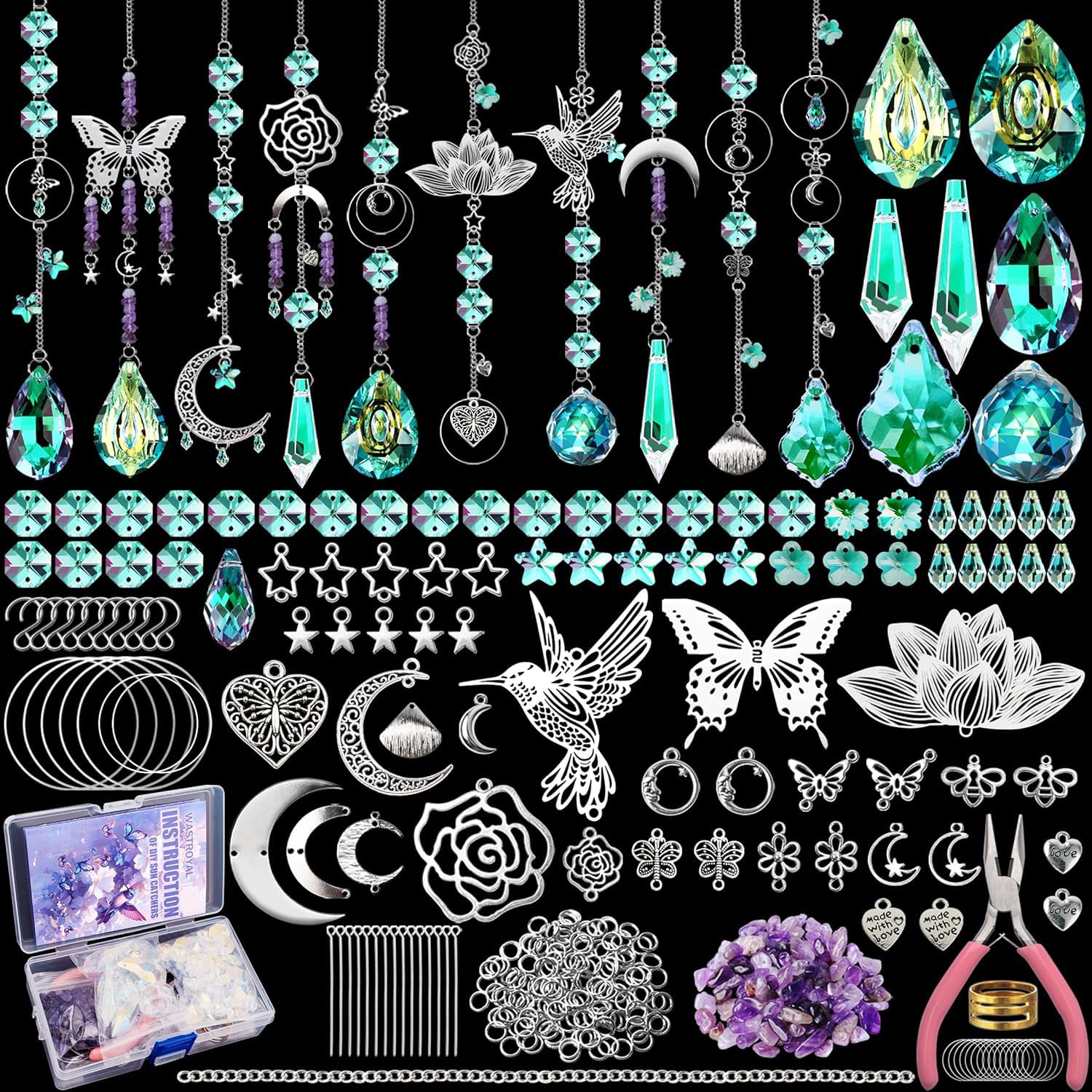 WASTROYAL 420pcs Suncatcher Kit, Crystal Prisms, DIY Garden/Window Hanging