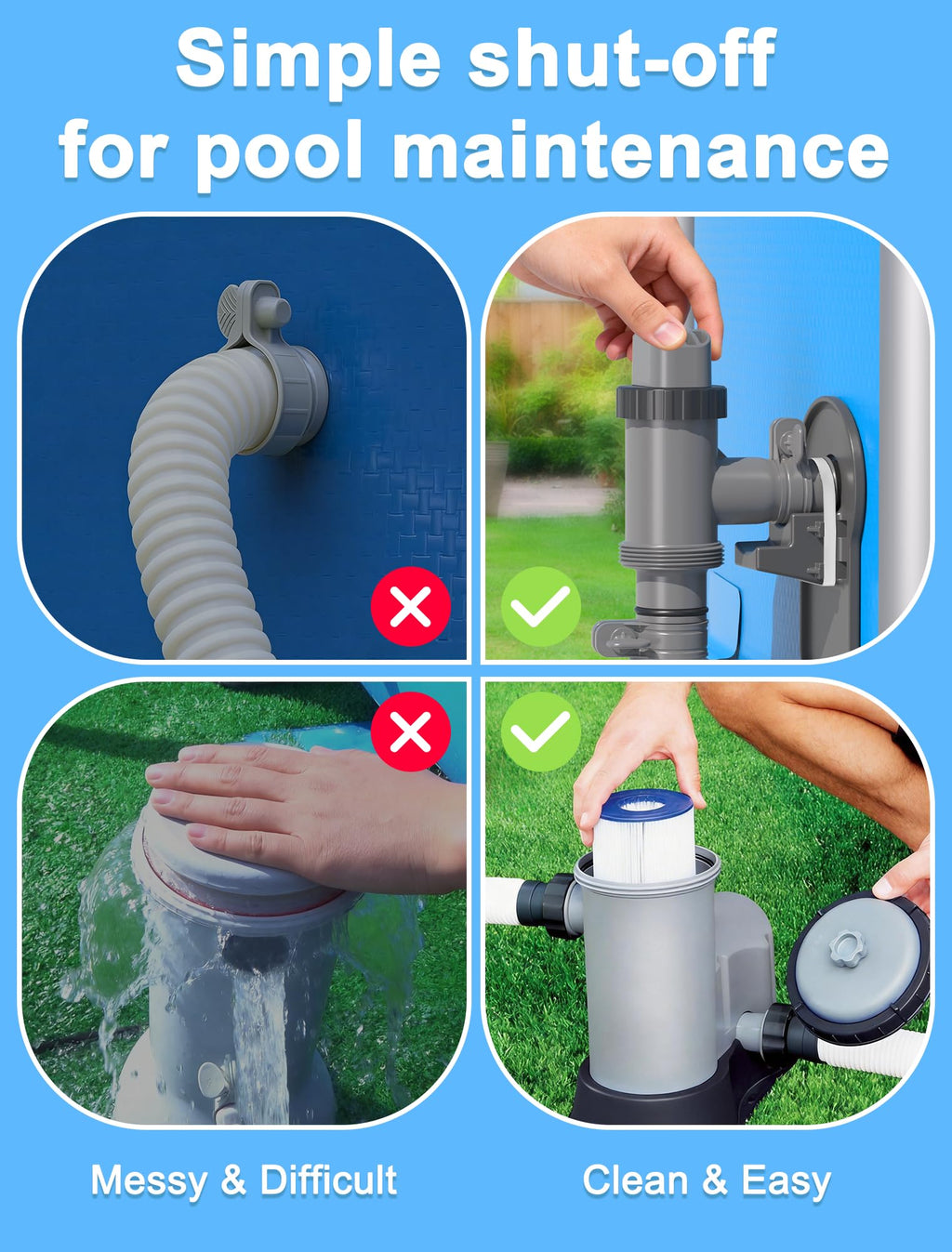 POOLHOUR Plunger Valve with Pipe Holder & Pool Hose Adapter, Above Ground Pool Pump Replacement Parts Compatible with I*tex/Col*m*n Pool