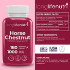 LongLifeNutri Horse Chestnut Extract 500mg - 180 Vegetarian Capsules, Organic Supplement for Daily Wellness & Circulation, 3-Month Supply, GMP Certified, Made in USA