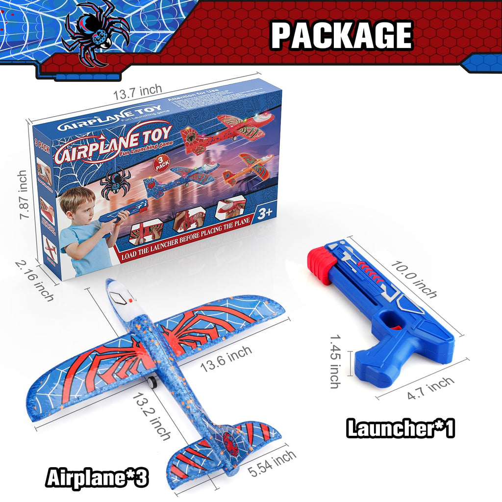 Fuwidvia 3 Pack Airplane Launcher Toys, 13.2 in LED Foam Glider Kids 4-12
