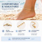 AOZEL Plus Size Gold Anklets Set Large Ankle Bracelets for Women Waterproof Non Tarnish 12 inch