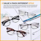 DOOViC 4 Pack Blue Light Blocking Reading Glasses Anti Eyestrain Fashion Classic Style Spring Hinge Computer Readers for Women Men 2.00 Strength