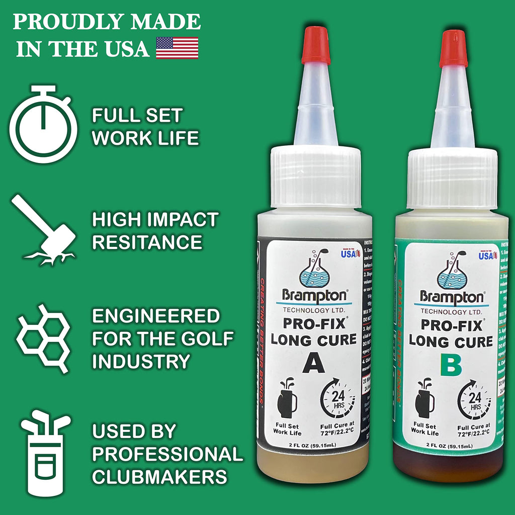 Brampton PRO-FIX Long Cure Golf Epoxy, 20-Min Full-Set Work Life, Extra Strength, Impact Resistant, 2-Part Epoxy Glue Kit for Golf Clubs, Shafts, Heads, Drivers, Putters, 1:1 Mix