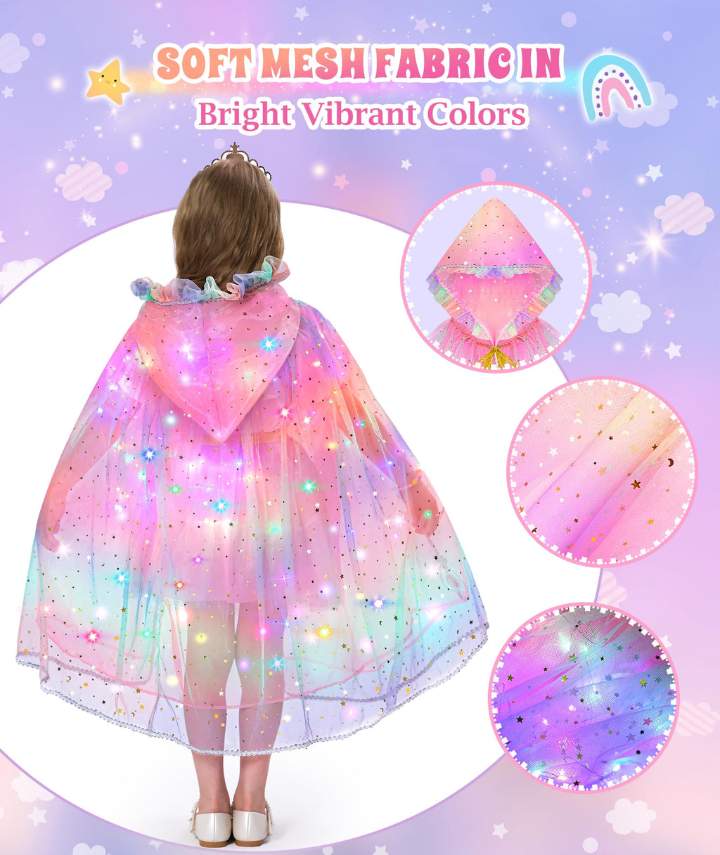 Princess Dress Up for Girls, Unicorn Light up Princess Cape Princess Dress